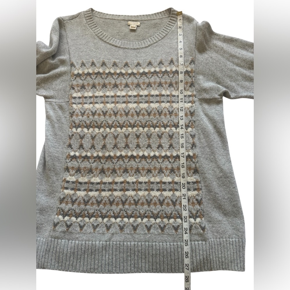 J. Crew Fair Isle Nordic Geometric Merino Wool Blend Gray Sweater Size Large - Picture 10 of 12